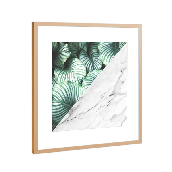Poster mit Rahmen Kupfer "Leaves and marble B" artboxONE - Floral,Abstrakt