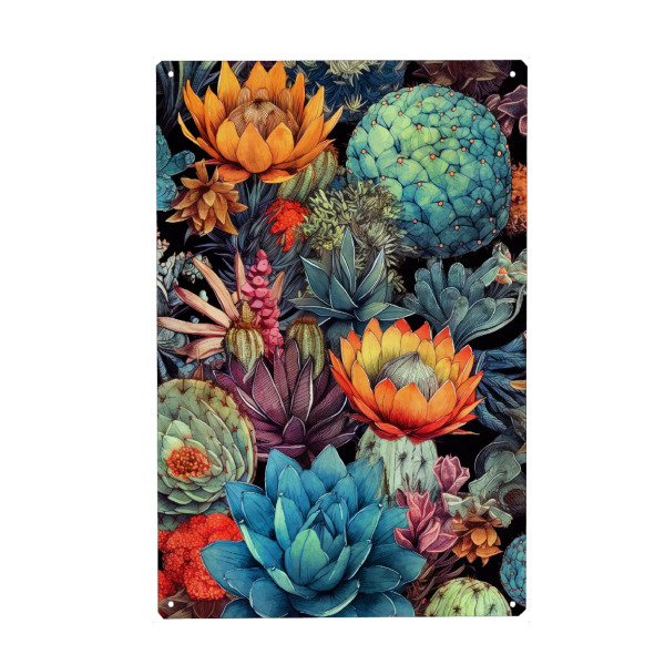 Metall Poster "Sukkulenten und Kakteen D" artboxONE - Natur,Floral - Sukkulenten,Kakteen,Kaktus,Natur,Blumen,Botanische,Blatt,Blumen - Blechschild