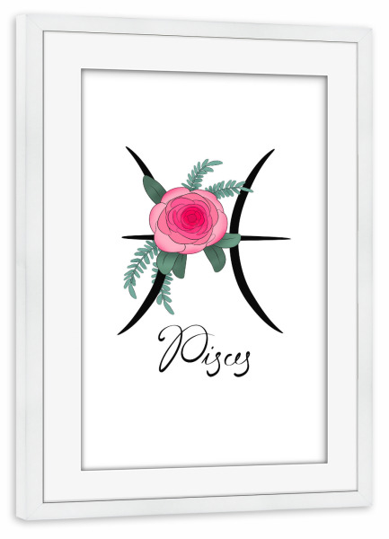 Poster mit Rahmen weiß "Blumentierkreis: Fische" artboxONE - Typografie,Floral,Fashion