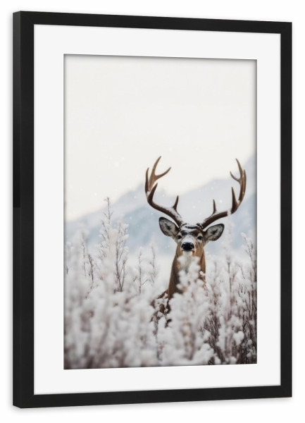 Poster mit Rahmen schwarz "Neugieriger Hirsch" artboxONE - Tiere,Weihnachten,Lustig