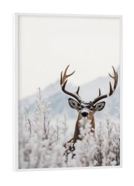 Poster mit weißem Rahmen "Neugieriger Hirsch" artboxONE - Tiere,Weihnachten,Lustig