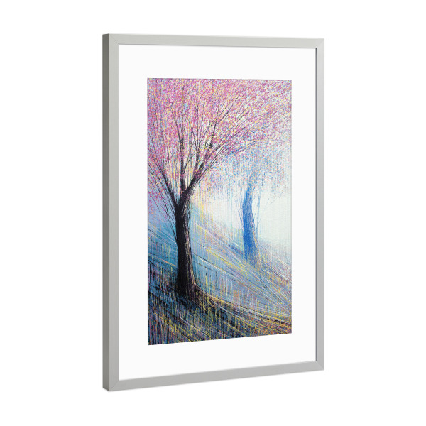 Poster mit Rahmen Silber "Blühe mit einem sanften Blau" artboxONE - Natur,Floral - Blüte,Rosa,Baum,Natur,Wald,Wald,Blumen,Landschaft