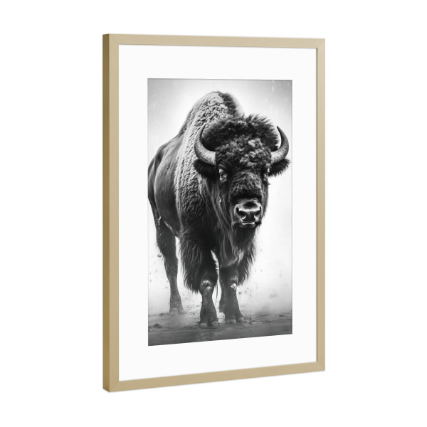 Poster mit Rahmen Gold "Bison B&W" artboxONE - Natur,Tiere,Reise / Länder
