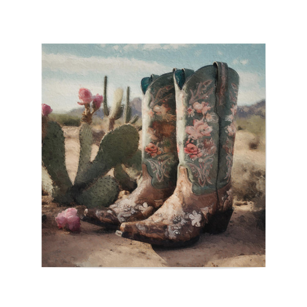 Poster 20x20 cm "Cowgirl-Stiefel E" artboxONE - Natur,Floral,Fashion - Western,Cowgirl,Mode,Wüste,Blumen,Kaktus