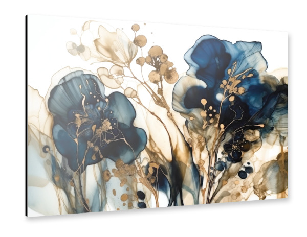 Alu-Dibond "Navy und Gold Botanicals L" 30x20 cm artboxONE