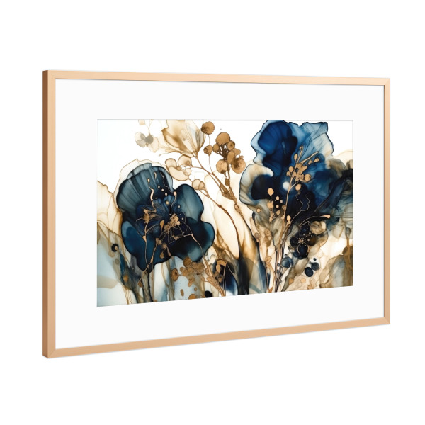 Poster mit Rahmen Kupfer "Navy und Gold Botanicals L" artboxONE - Floral,Abstrakt - Marine,Alt,Pflanzenstoffe,Blumen,Blumen