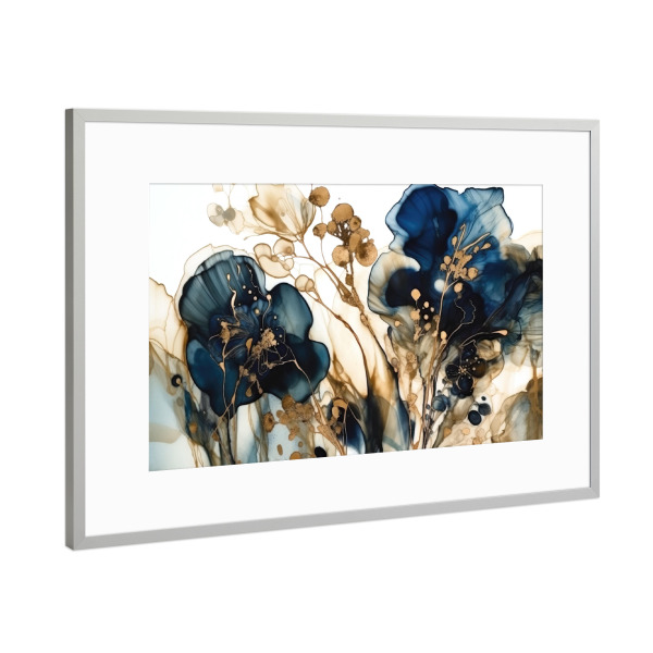 Poster mit Rahmen Silber "Navy und Gold Botanicals L" artboxONE - Floral,Abstrakt - Marine,Alt,Pflanzenstoffe,Blumen,Blumen