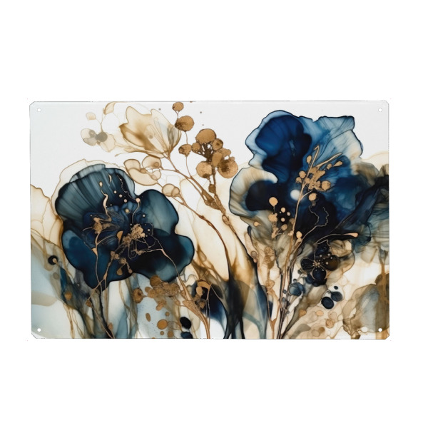 Metall Poster "Navy und Gold Botanicals L" artboxONE - Floral,Abstrakt - Marine,Alt,Pflanzenstoffe,Blumen,Blumen - Blechschild