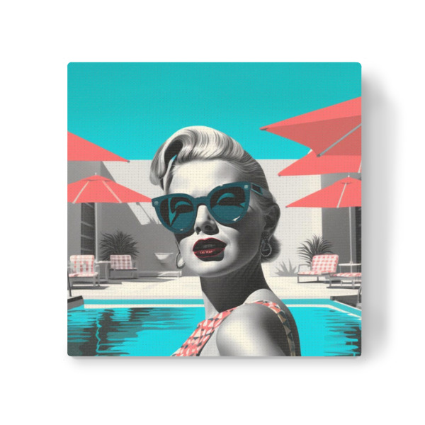 Leinwandbild "SCHWIMMBAD-FRAU" artboxONE - Menschen,Sport,Buchstaben / S - Schwimmbad,Pool,Frau,Sommer,Grün,Grün,Rot