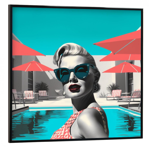 Poster mit schwarzem Rahmen 30x30 cm "SCHWIMMBAD-FRAU" artboxONE - Menschen,Sport,Buchstaben / S - Schwimmbad,Pool,Frau,Sommer,Grün,Grün,Rot
