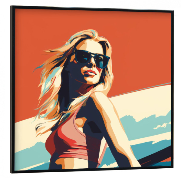 Poster mit schwarzem Rahmen 30x30 cm "SURFEN" artboxONE - Abstrakt,Reise / Strand und Meer,Fashion,Sport - Surfen,Frau,Meer,Sport,Urlaub,Popart