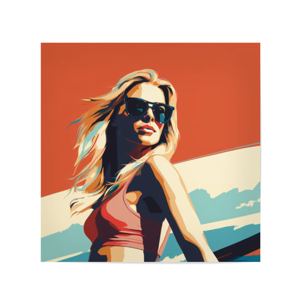 Poster 20x20 cm "SURFEN" artboxONE - Abstrakt,Reise / Strand und Meer,Fashion,Sport - Surfen,Frau,Meer,Sport,Urlaub,Popart