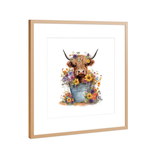 Poster mit Rahmen Kupfer "Hochlandkuh K" artboxONE - Floral,Tiere - Tiere,Kuh,Hochland,Bad,Wanne,Blumen,Blumen,Niedlich