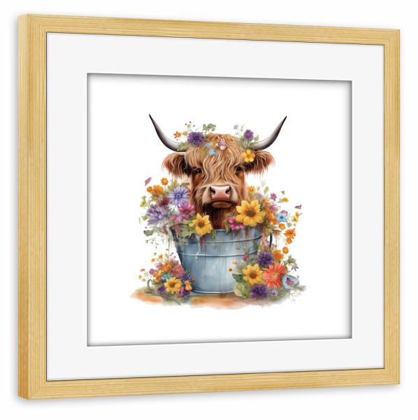 Poster mit Rahmen kiefer "Hochlandkuh K" artboxONE - Floral,Tiere - Tiere,Kuh,Hochland,Bad,Wanne,Blumen,Blumen,Niedlich