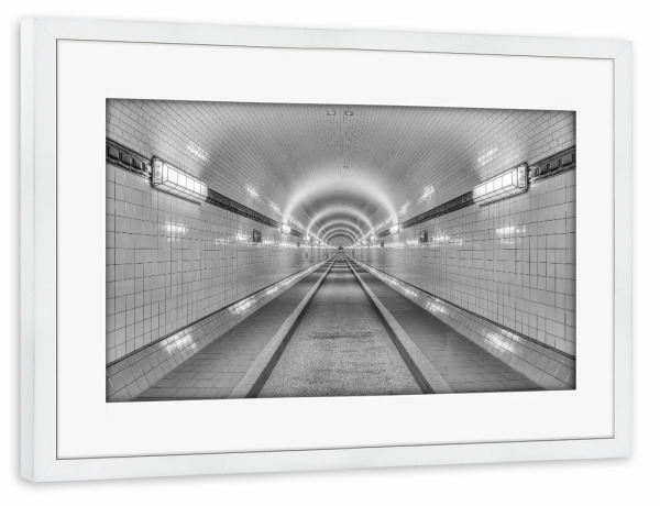 Poster mit Rahmen weiß "Alter Elbtunnel Hamburg sw" artboxONE - Städte / Hamburg,Schwarzweiß,Architektur