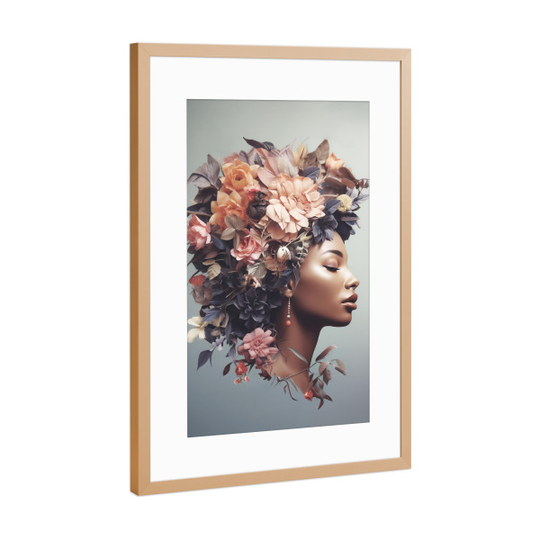 Poster mit Rahmen Kupfer "Flowery Beauty-Woman" artboxONE - Floral,Abstrakt,Menschen