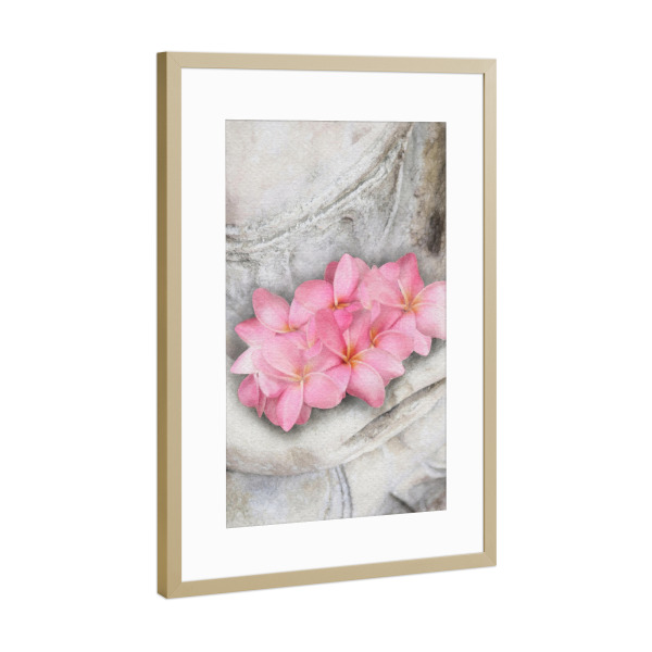 Poster mit Rahmen Gold "Zen-Statue J" artboxONE - Natur,Floral - Zen,Statue,Lotus,Rosa,Hände,Anatomie