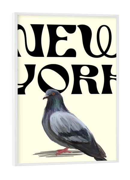 Poster mit weißem Rahmen "New york pigeon" artboxONE - Städte / New York,Typografie,Reise / Länder