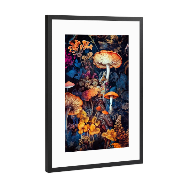 Poster mit Rahmen Schwarz (Metallic) "Pilze A" artboxONE - Natur,Floral - Pilze,Flora,Baum,Wald,Blätter,Natur,Botanisch