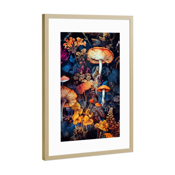 Poster mit Rahmen Gold "Pilze A" artboxONE - Natur,Floral - Pilze,Flora,Baum,Wald,Blätter,Natur,Botanisch
