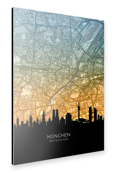 Alu-Dibond "München Skyline Karte Blaugrün" 30x20 cm artboxONE