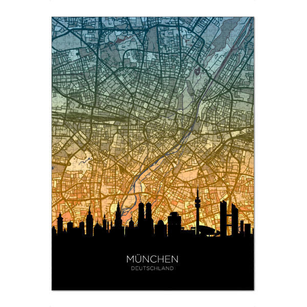 Puzzle Ravensburger "München Skyline Karte Blaugrün" artboxONE - Städte,Städte / München