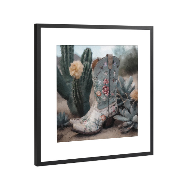 Poster mit Rahmen Schwarz (Metallic) "Cowgirl-Stiefel K" artboxONE - Natur,Floral,Fashion