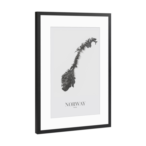 Poster mit Rahmen Schwarz (Metallic) "Norwegen 3D-Karte - SW" artboxONE - Reise,Kartografie