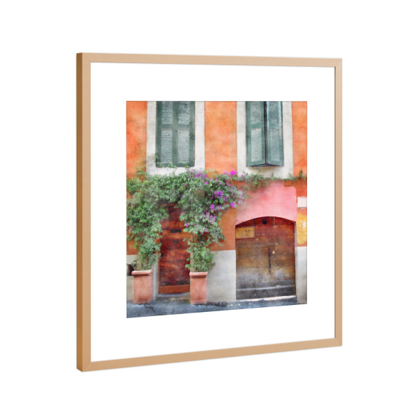 Poster mit Rahmen Kupfer "Rote Tür" artboxONE - Städte,Floral,Architektur - Gebäude,Architektur,Blumen,Blumen,Türen