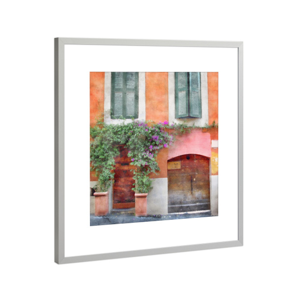 Poster mit Rahmen Silber "Rote Tür" artboxONE - Städte,Floral,Architektur - Gebäude,Architektur,Blumen,Blumen,Türen