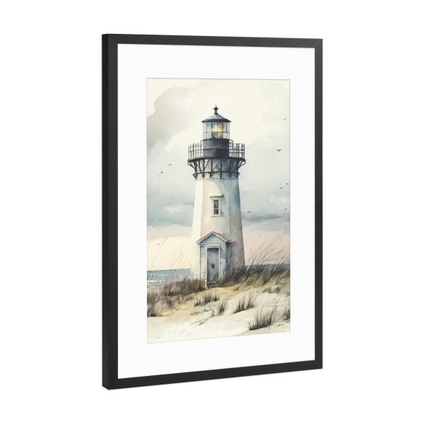Poster mit Rahmen Schwarz (Metallic) "Leuchtturm B" artboxONE - Architektur,Reise / Strand und Meer