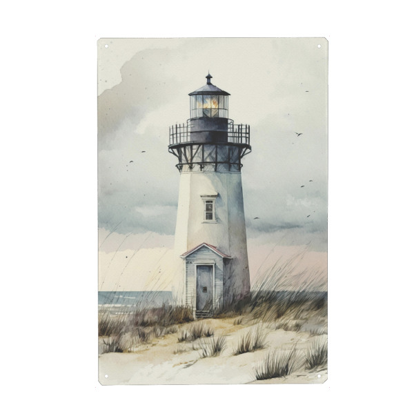 Holzbild "Leuchtturm B" artboxONE - Architektur,Reise / Strand und Meer - Aquarell,Leuchtturm,Architektur,Strand,Meer,Ufer,Ozean,Sand,Küste