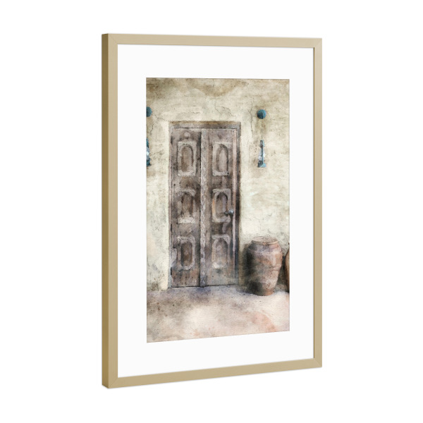 Poster mit Rahmen Gold "Aquarell Tür A" artboxONE - Architektur - Tür,Türen,Aquarell,Architektur,Keramik,Zuhause,Häuser