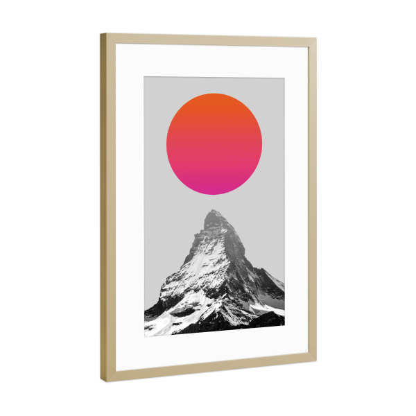 Poster mit Rahmen Gold "Landscape in collage H" artboxONE - Natur,Abstrakt - Landscape,Collage,Natural,Forest,Mountains,Textures,Sun,Sunset,Painting