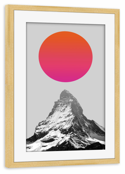 Poster mit Rahmen kiefer "Landscape in collage H" artboxONE - Natur,Abstrakt - Landscape,Collage,Natural,Forest,Mountains,Textures,Sun,Sunset,Painting