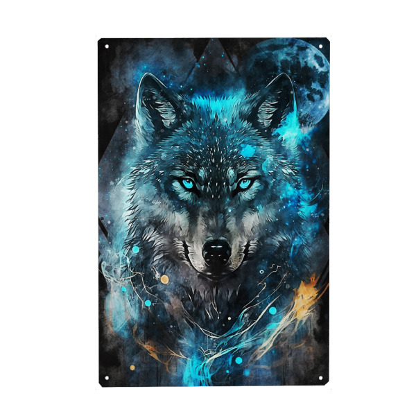 Metall Poster "Wolf Galaxy Moon (matart)" artboxONE - Natur,Tiere,Galaxy - Wolf,Wölfe,Tier,Tiere,Natur,Galaxie,Mond - Blechschild