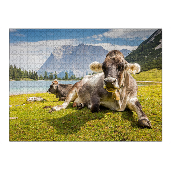 Puzzle Ravensburger "Sebensee" artboxONE - Natur,Reise,Tiere - Sebensee,österreich,Zugspitze,Tier,Natur,Landschaft,Kuh - Bild sebensee