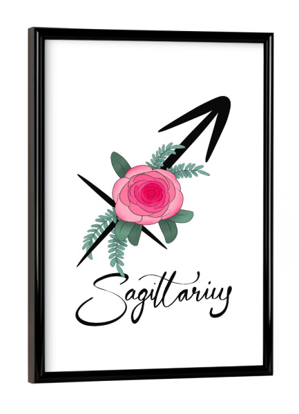 Poster mit schwarzem Rahmen "Blumentierkreis: Schütze" artboxONE - Typografie,Floral,Fashion