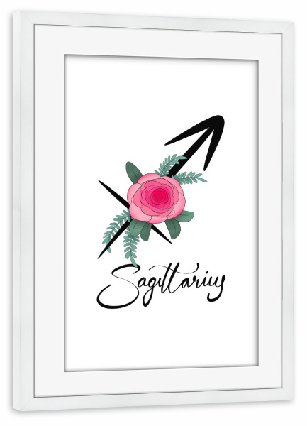 Poster mit Rahmen weiß "Blumentierkreis: Schütze" artboxONE - Typografie,Floral,Fashion