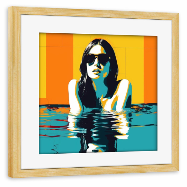 Poster mit Rahmen kiefer "SWIMMING POOL ORANGE" artboxONE - Abstrakt - Schwimmen,Pool,Frau,Portrait