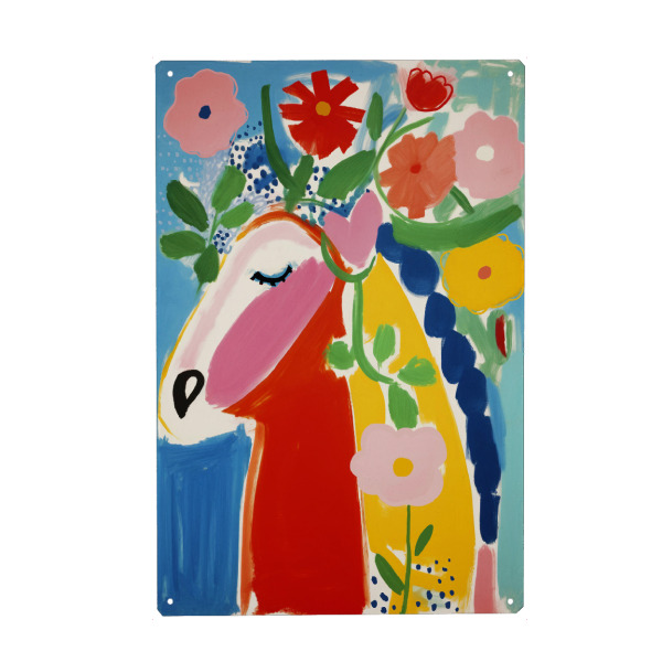 Metall Poster "Blumen Pferd" artboxONE - Tiere,Abstrakt,Für Mama - Pferd,Pferde,Natur,Tiere,Blume,Blumen,Bunt,Schön,Malerei - Blechschild