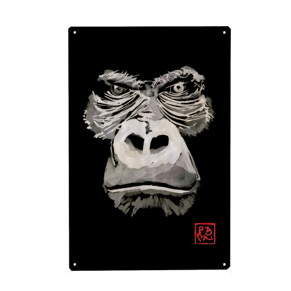 Metall Poster "Gorilla in Schwarz" artboxONE - Tiere - Gorilla,Sumie,Japan - Blechschild