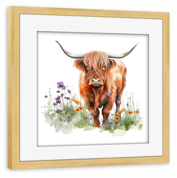 Poster mit Rahmen kiefer "Hochlandkuh O" artboxONE - Natur,Floral,Tiere - Hochland,Kuh,Rind,Horn,Natur,Blumen,Blume