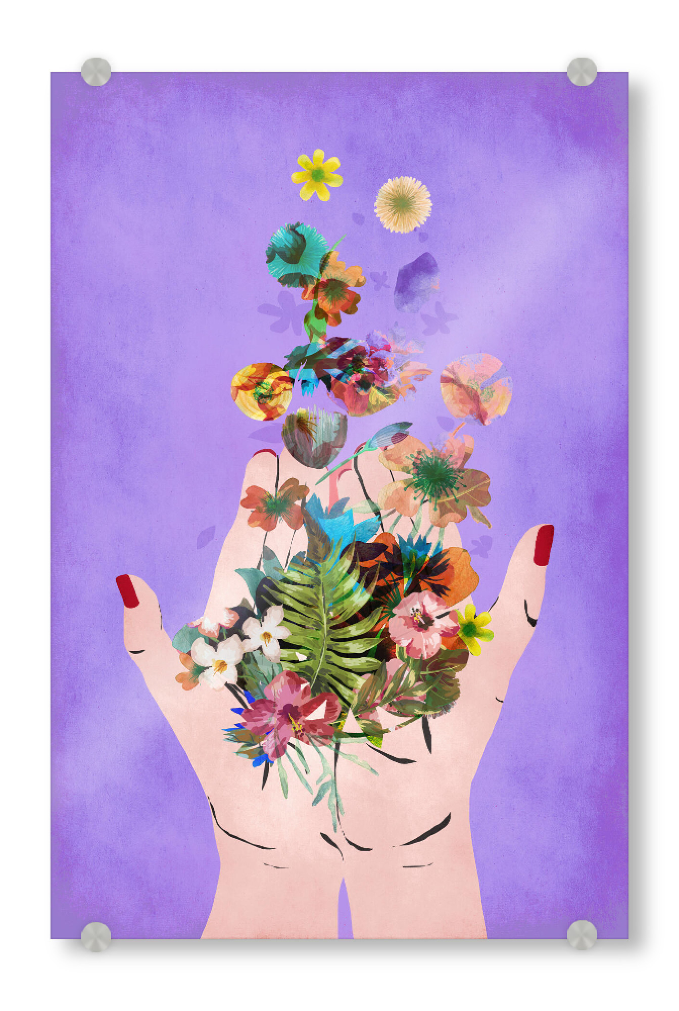 Acrylglasbild "Frida`s Hands`s (Purple)" artboxONE - Floral,Menschen,Für Mama - Frida,Frida kahlo,Lila,Blumen,Hand,Hände,Nagellack,Treechild