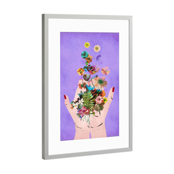 Poster mit Rahmen Silber "Frida`s Hands`s (Purple)" artboxONE - Floral,Menschen,Für Mama