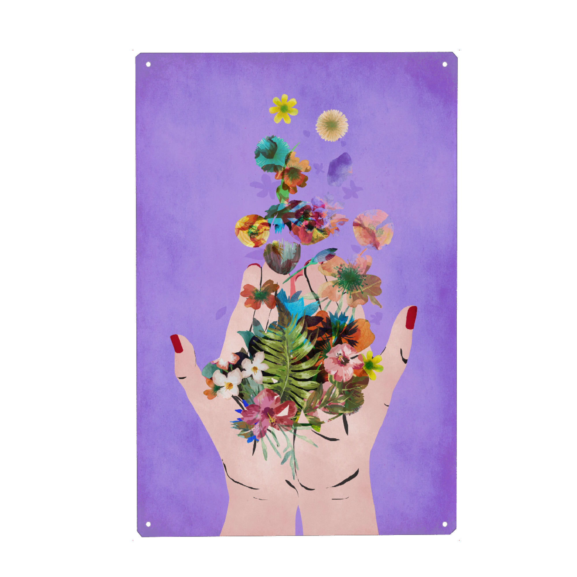 Holzbild "Frida`s Hands`s (Purple)" artboxONE - Floral,Menschen,Für Mama - Frida,Frida kahlo,Lila,Blumen,Hand,Hände,Nagellack,Treechild