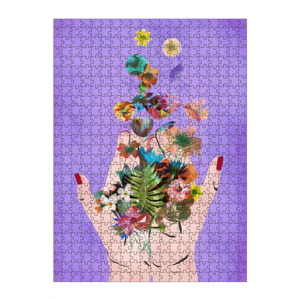 artboxONE Puzzle "Frida`s Hands`s (Purple)" artboxONE - Floral,Menschen,Für Mama - Frida,Frida kahlo,Lila,Blumen,Hand,Hände,Nagellack,Treechild