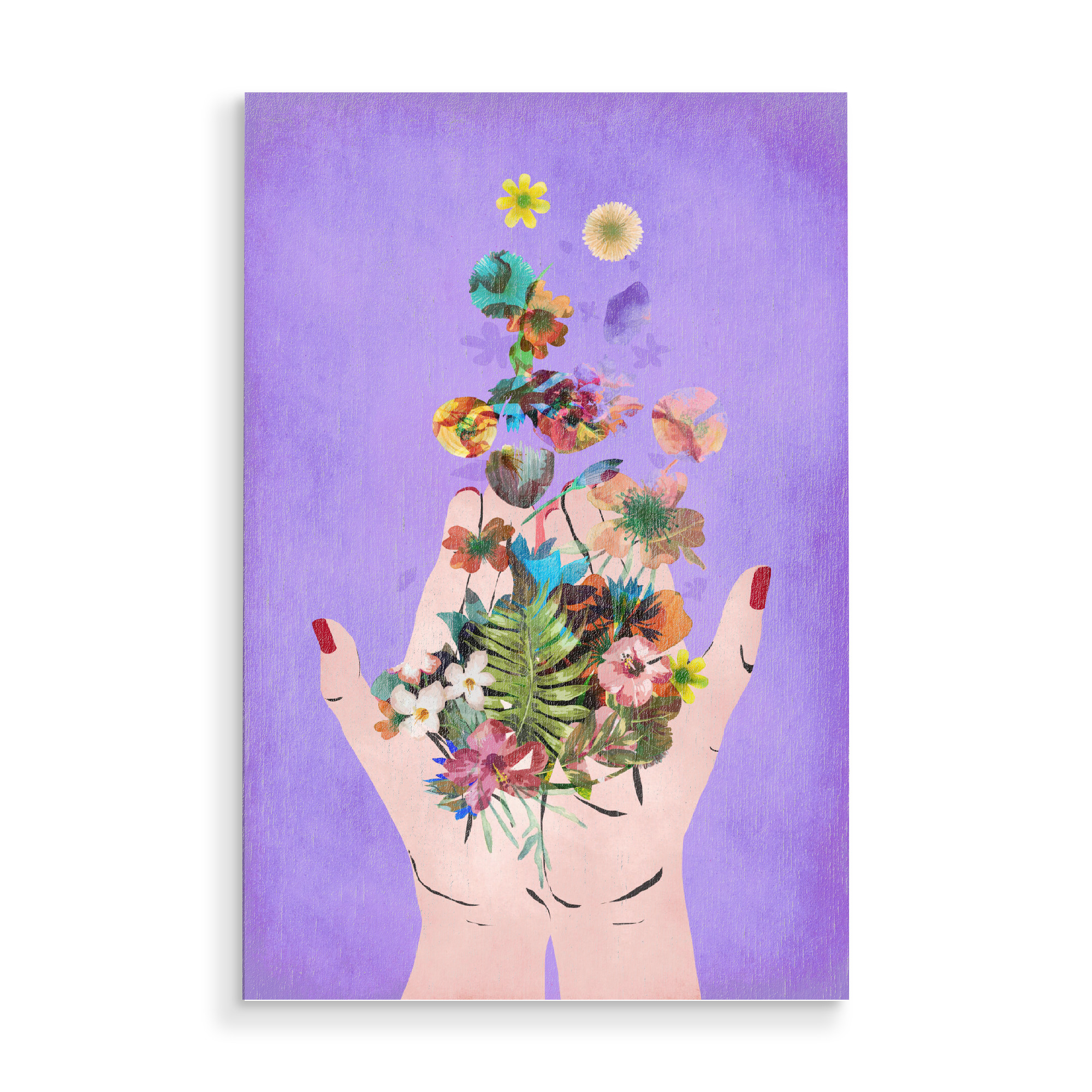 Holzbild "Frida`s Hands`s (Purple)" artboxONE - Floral,Menschen,Für Mama - Frida,Frida kahlo,Lila,Blumen,Hand,Hände,Nagellack,Treechild