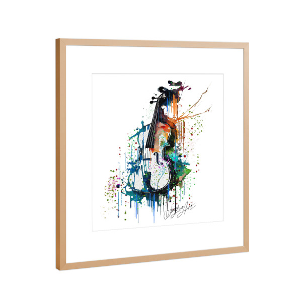 Poster mit Rahmen Kupfer "Bunte Aquarell-Violine" artboxONE - Abstrakt,Musik - Musik,Geige,Instrumente,Mehrfarbig,Bunt,Splatter,Aquarell,Tropfen