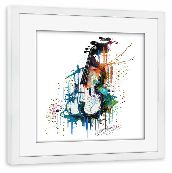 Poster mit Rahmen weiß "Bunte Aquarell-Violine" artboxONE - Abstrakt,Musik - Musik,Geige,Instrumente,Mehrfarbig,Bunt,Splatter,Aquarell,Tropfen